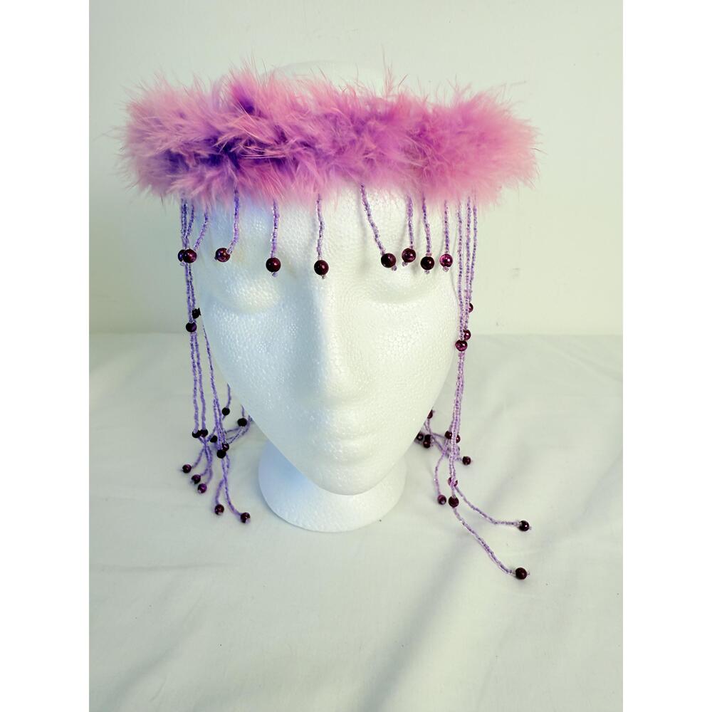 Festival  Purple Handmade Beaded Faux Fur Feathered Headband